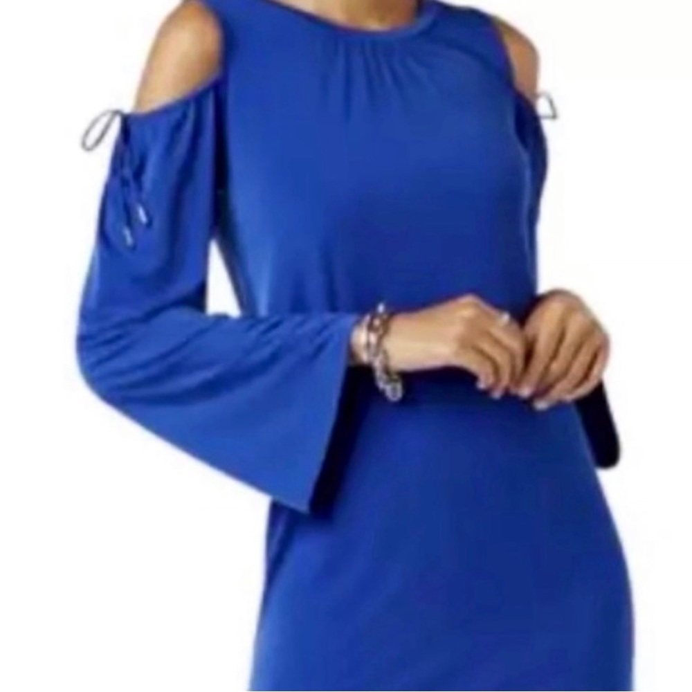 Michael Kors Royal Blue Cold Shoulder Tie Sleeve Knit Dress - Picture 9 of 12